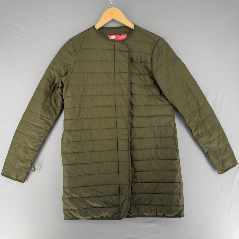 Nike Womens PrimaLoft Quilted Liner Jacket Olive Green Longline 683932-329 Small